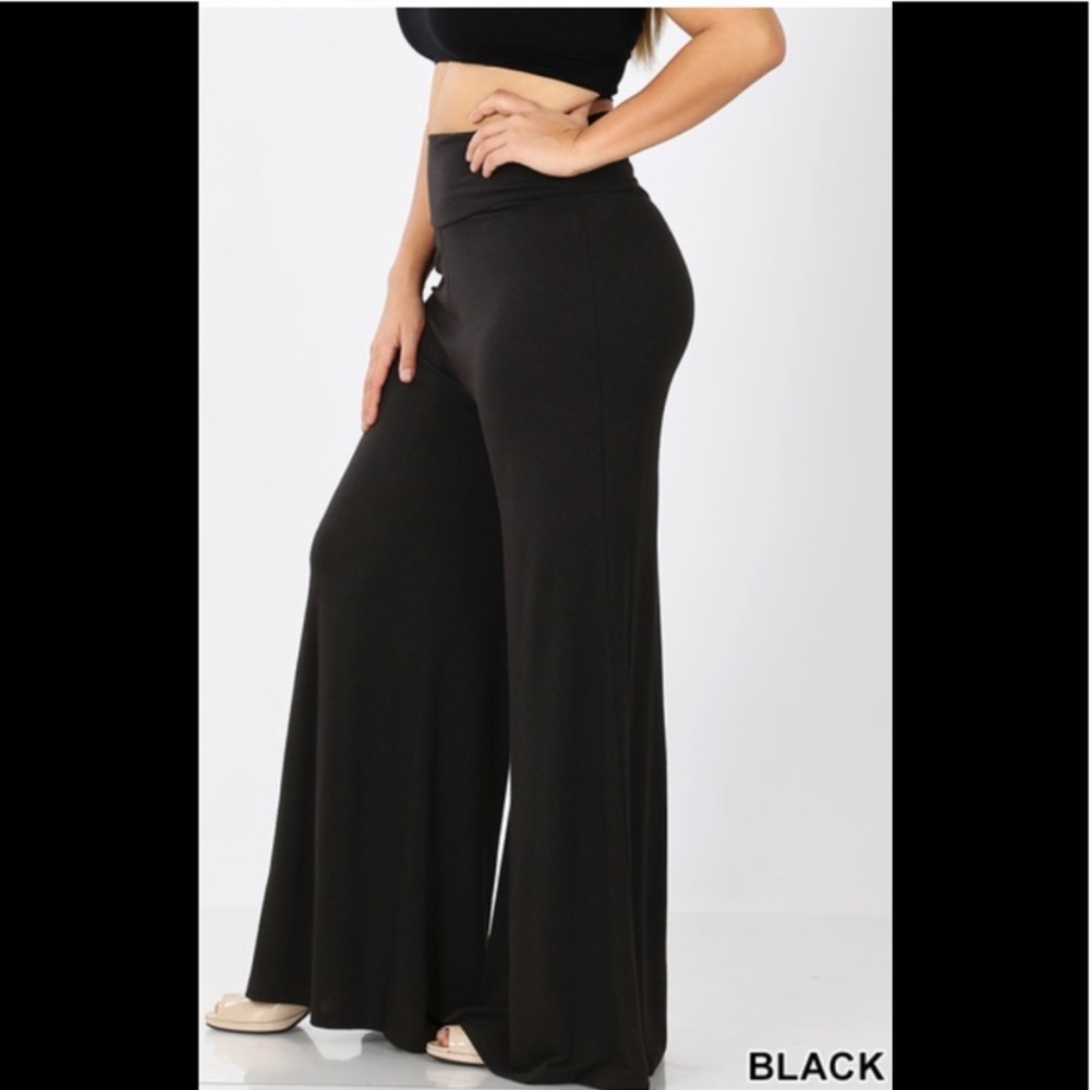 NWT Black Super Soft Plus Size Palazzo Pants 1X 2X - Picture 4 of 4